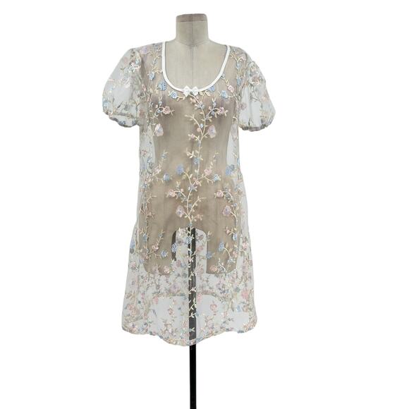 Dolls Kill Sugar Thrillz Forbidden Garden Dress Embroidered Floral Sheer Medium - Picture 1 of 10
